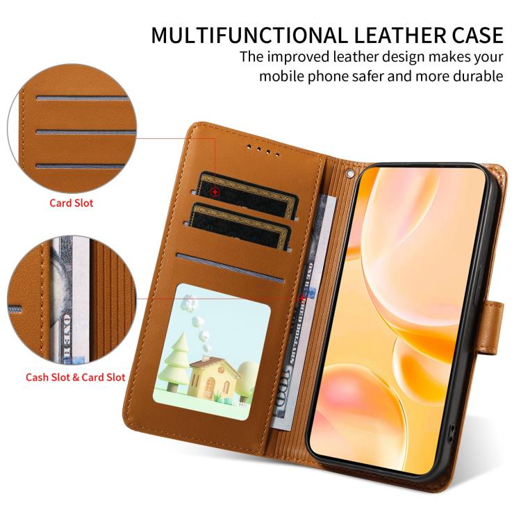 Funda de cuero tipo billetera con bloqueo RFID y diseño de corazón de perro en relieve para Samsung Galaxy A33 5G (marrón)