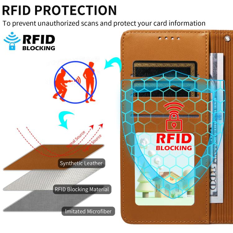 Funda de cuero tipo billetera con bloqueo RFID y diseño de corazón de perro en relieve para Samsung Galaxy A33 5G (marrón)