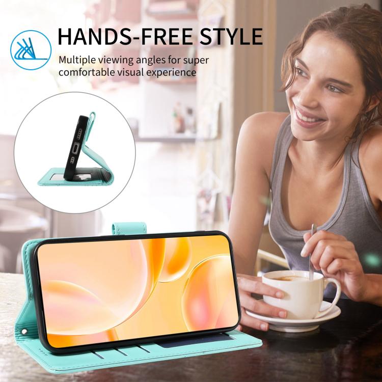 Funda de cuero con bloqueo RFID para Samsung Galaxy A34 5G, diseño de corazón con perro en relieve (verde)