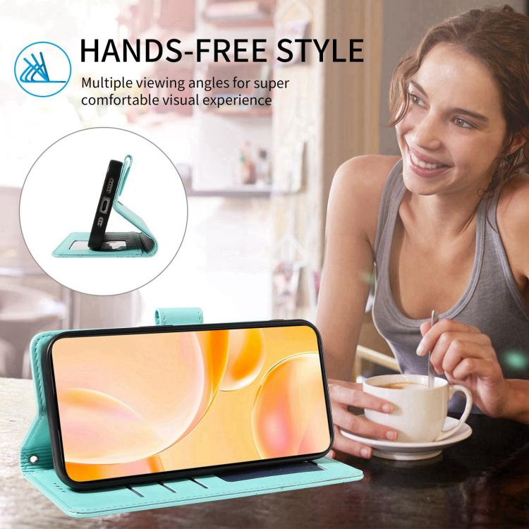 Funda de cuero con bloqueo RFID para Samsung Galaxy S24 FE 5G, diseño de corazón con perro en relieve (verde)
