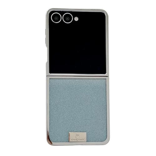 Funda para Samsung Galaxy Z Flip6 con marco chapado, papel brillante y placa de identificación de cobertura completa (azul)
