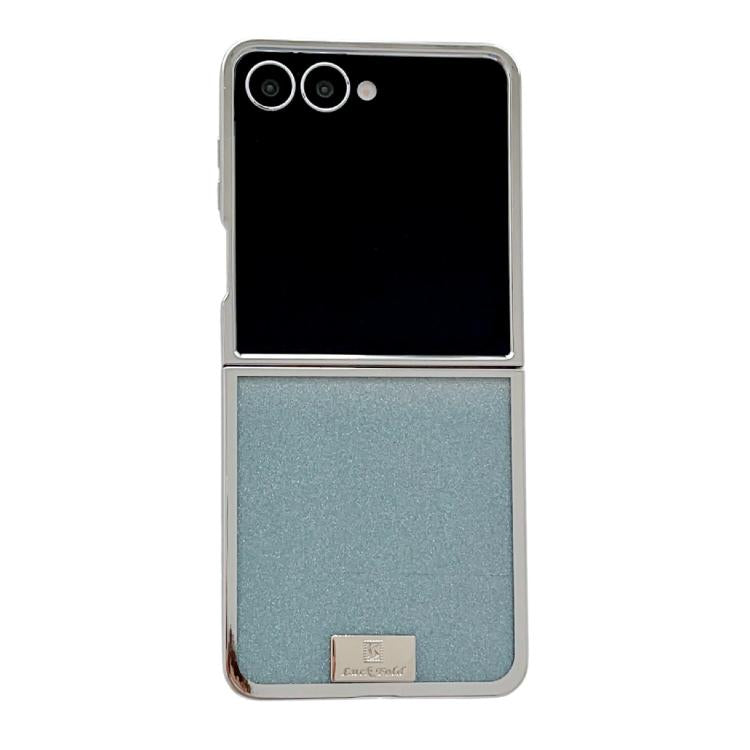 Funda para Samsung Galaxy Z Flip6 con marco chapado, papel brillante y placa de identificación de cobertura completa (azul)
