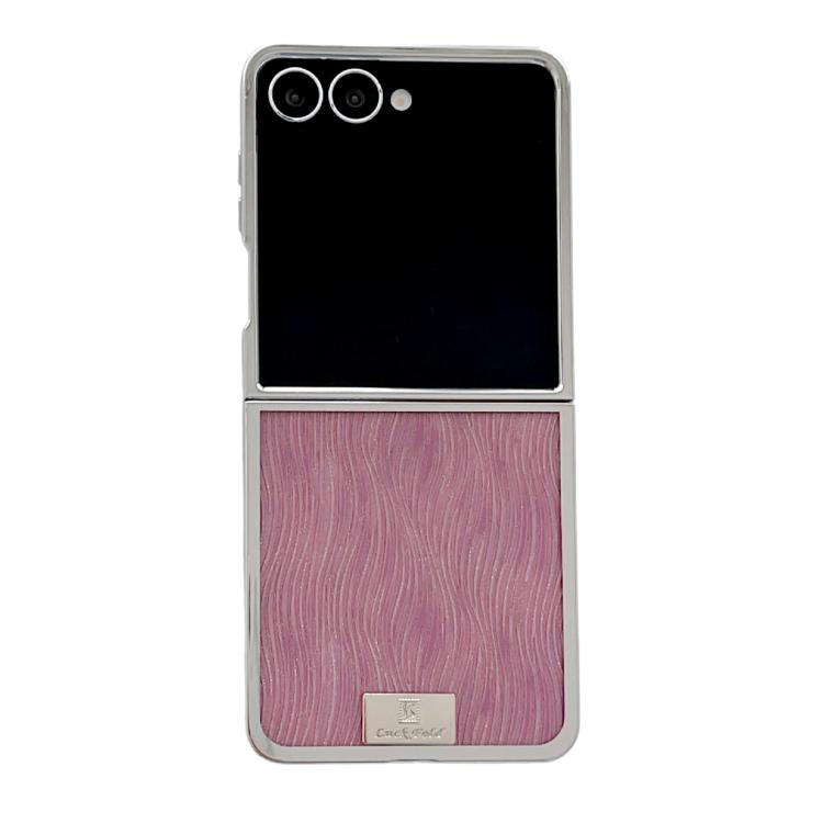 Funda para Samsung Galaxy Z Flip6 con marco chapado, placa de identificación de papel brillante, cobertura total (rojo ondulado)