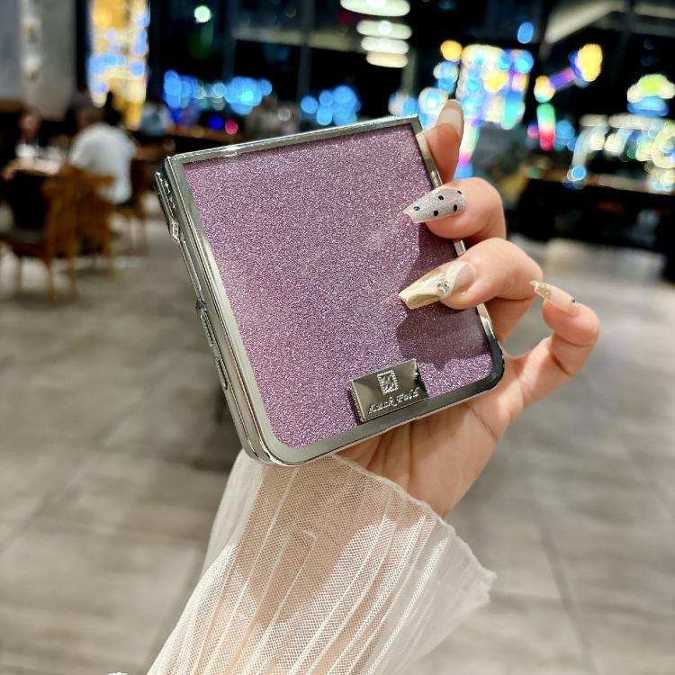Funda para Samsung Galaxy Z Flip5 con marco chapado, placa de identificación de papel brillante, cobertura total (morado ondulado)