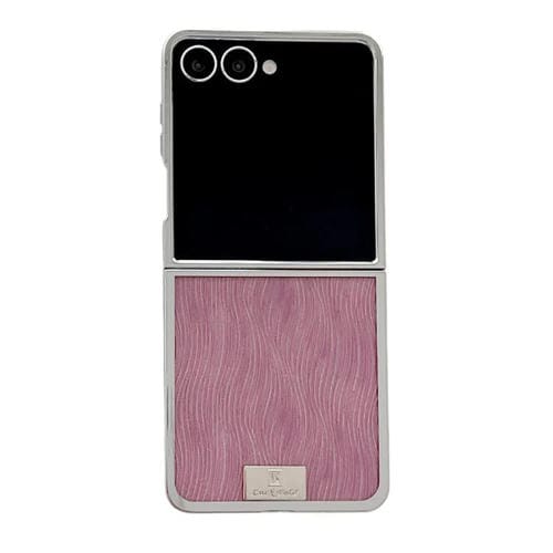 Funda para Samsung Galaxy Z Flip7 5G con marco chapado, placa de identificación de papel brillante, cobertura total (rojo ondulado)