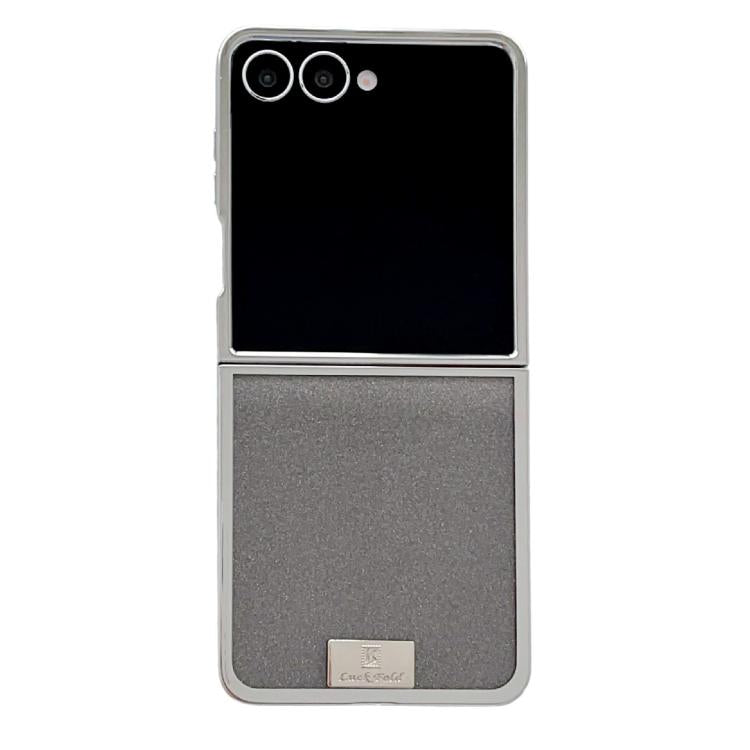 Funda para Samsung Galaxy Z Flip7 5G con marco chapado, placa de identificación de papel brillante y cobertura total (negra)