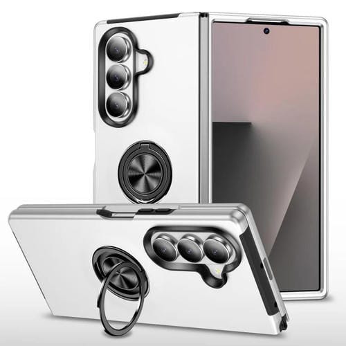Funda magnética de PC + TPU para Samsung Galaxy Z Fold7 5G con soporte de anillo invisible (plateada)