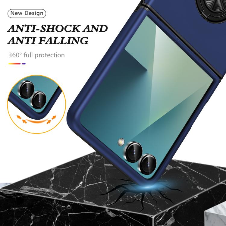 Funda magnética de PC + TPU para Samsung Galaxy Z Flip7 5G con anillo invisible (azul marino)