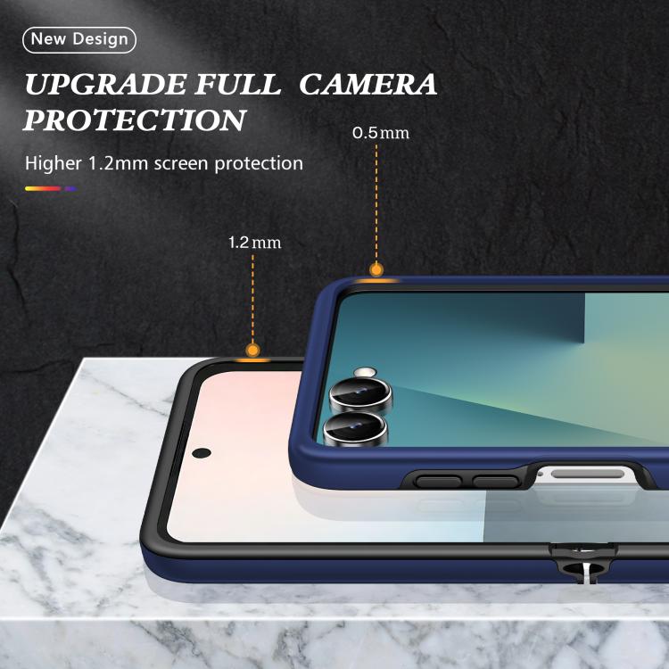 Funda magnética de PC + TPU para Samsung Galaxy Z Flip7 5G con anillo invisible (azul marino)