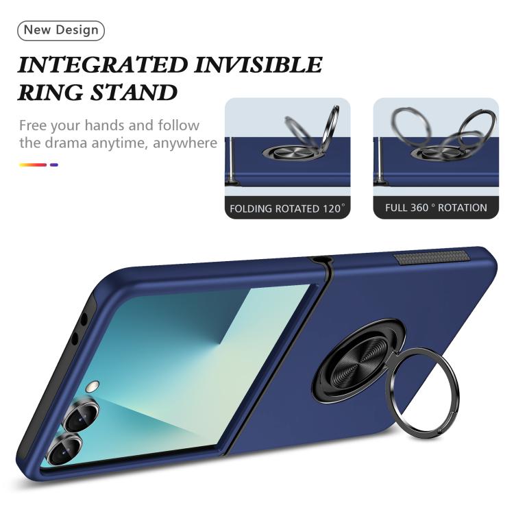 Funda magnética de PC + TPU para Samsung Galaxy Z Flip7 5G con anillo invisible (azul marino)