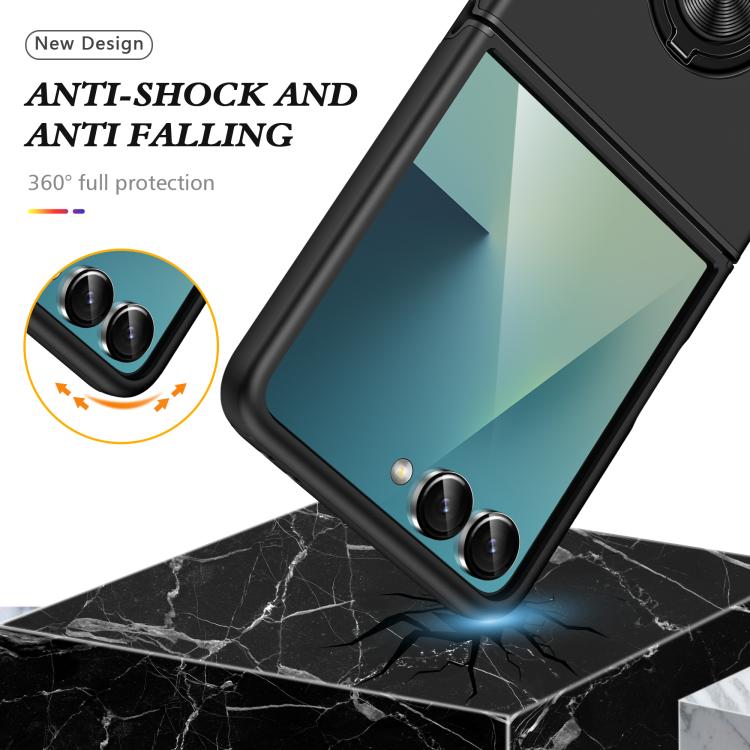 Funda magnética de PC + TPU para Samsung Galaxy Z Flip7 5G con soporte de anillo invisible (negro)