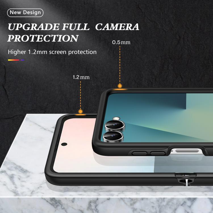 Funda magnética de PC + TPU para Samsung Galaxy Z Flip7 5G con soporte de anillo invisible (negro)