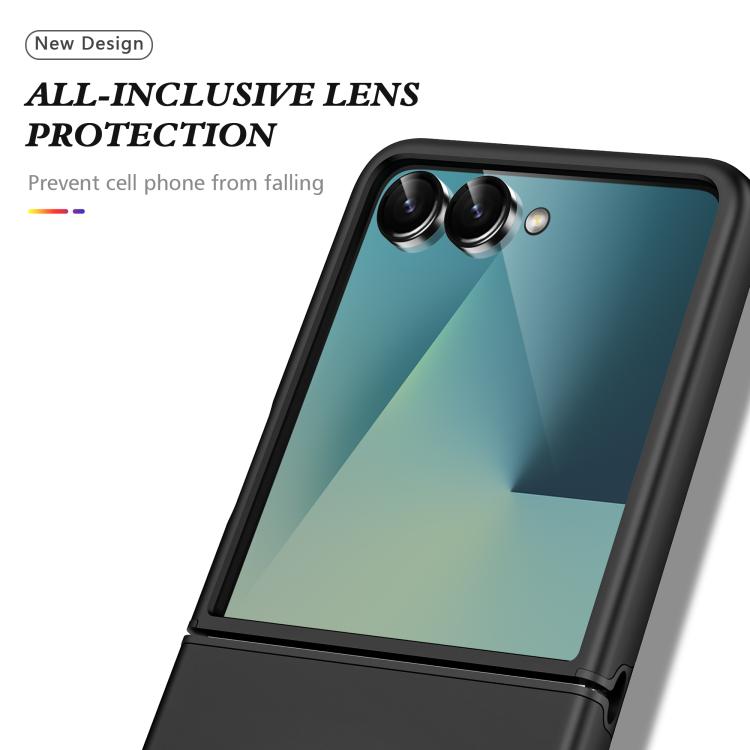 Funda magnética de PC + TPU para Samsung Galaxy Z Flip7 5G con soporte de anillo invisible (negro)