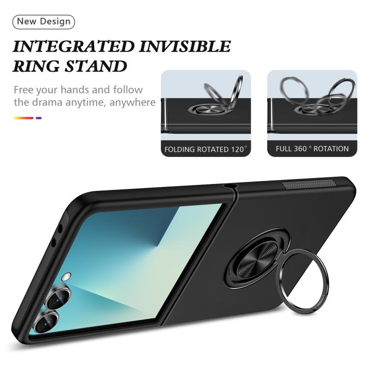 Funda magnética de PC + TPU para Samsung Galaxy Z Flip7 5G con soporte de anillo invisible (negro)
