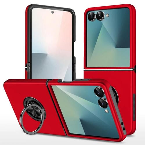 Funda magnética de PC + TPU para Samsung Galaxy Z Flip7 5G con soporte de anillo invisible (roja)