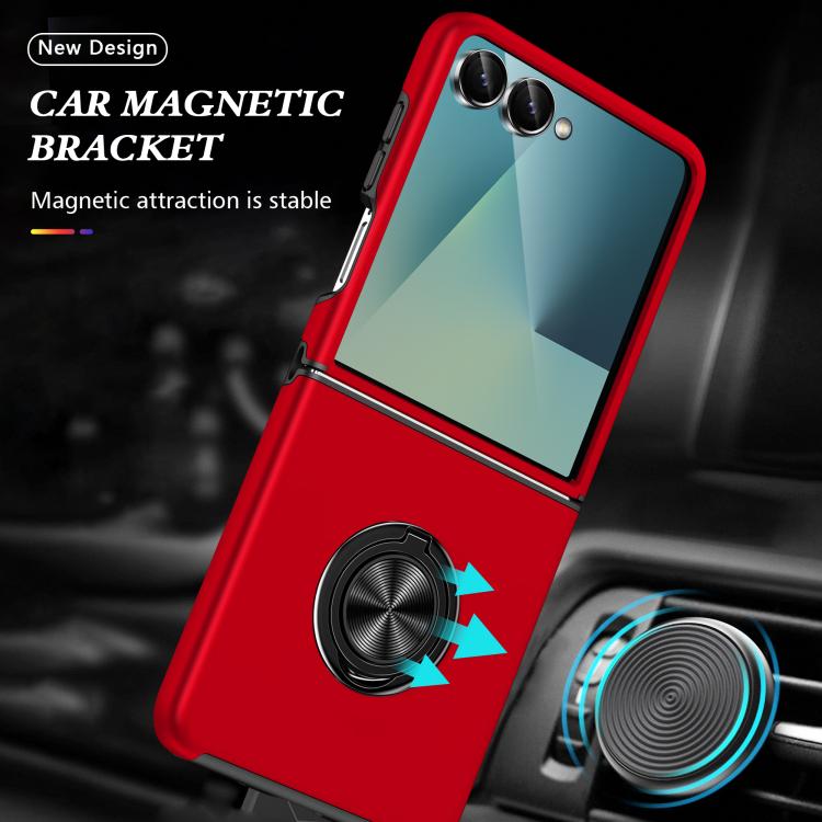 Funda magnética de PC + TPU para Samsung Galaxy Z Flip7 5G con soporte de anillo invisible (roja)