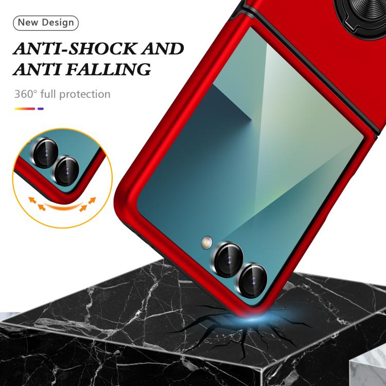 Funda magnética de PC + TPU para Samsung Galaxy Z Flip7 5G con soporte de anillo invisible (roja)