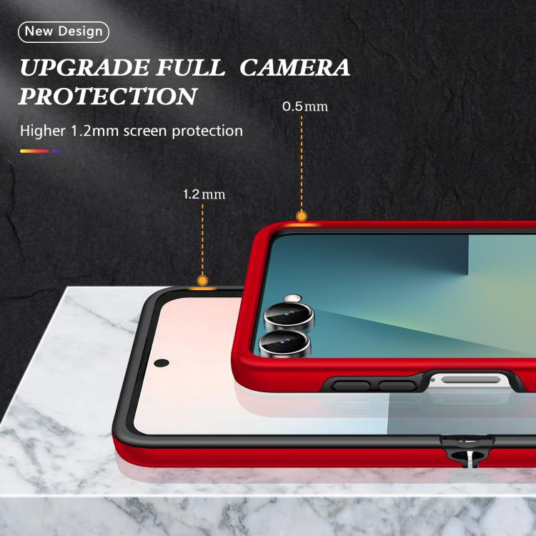 Funda magnética de PC + TPU para Samsung Galaxy Z Flip7 5G con soporte de anillo invisible (roja)