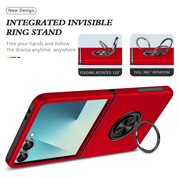 Funda magnética de PC + TPU para Samsung Galaxy Z Flip7 5G con soporte de anillo invisible (roja)