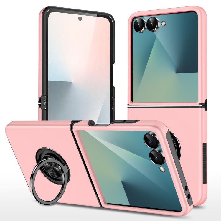 Funda magnética de PC + TPU para Samsung Galaxy Z Flip7 5G con anillo invisible (oro rosa)
