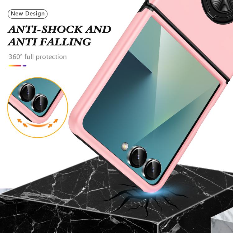 Funda magnética de PC + TPU para Samsung Galaxy Z Flip7 5G con anillo invisible (oro rosa)