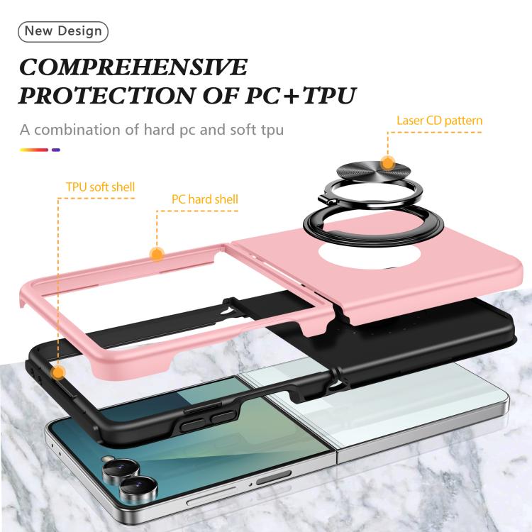 Funda magnética de PC + TPU para Samsung Galaxy Z Flip7 5G con anillo invisible (oro rosa)