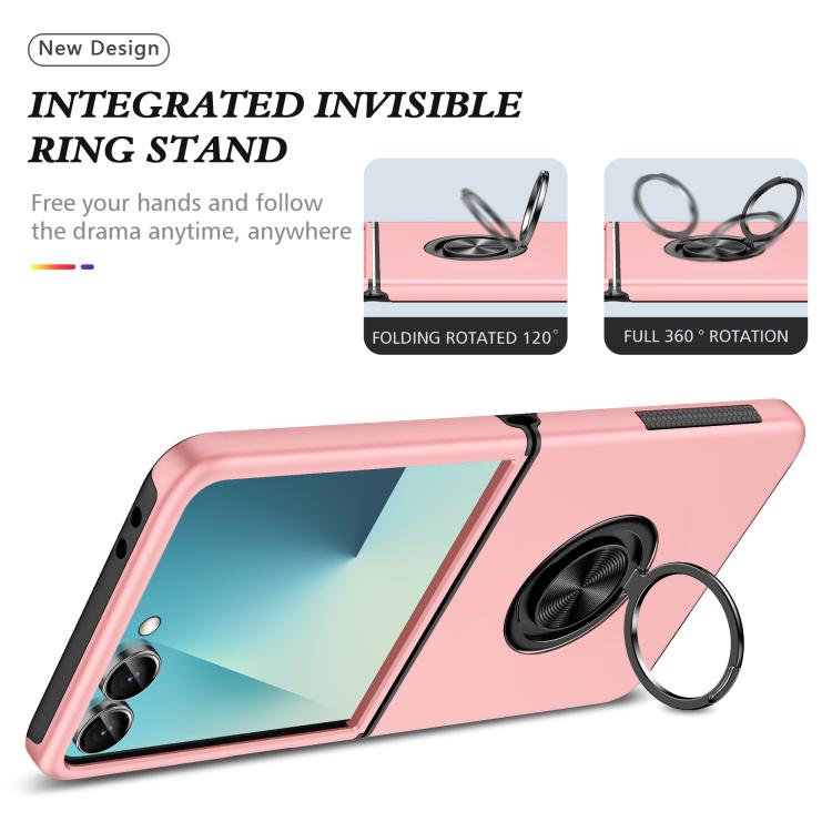 Funda magnética de PC + TPU para Samsung Galaxy Z Flip7 5G con anillo invisible (oro rosa)