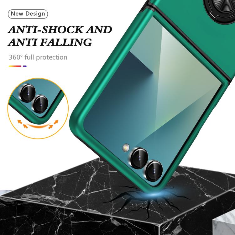 Funda magnética de PC + TPU para Samsung Galaxy Z Flip7 5G con anillo invisible (verde oscuro)