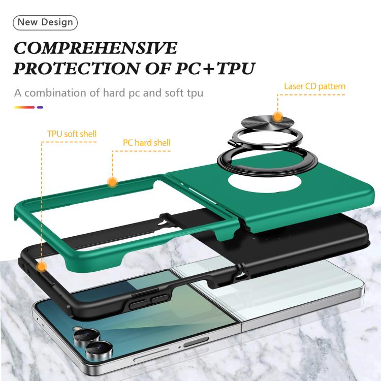 Funda magnética de PC + TPU para Samsung Galaxy Z Flip7 5G con anillo invisible (verde oscuro)