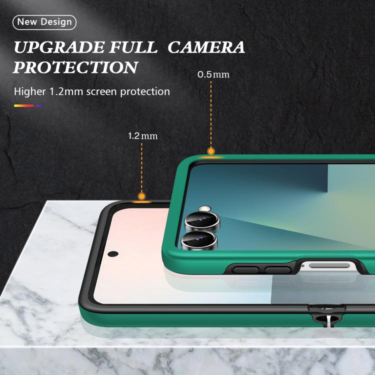 Funda magnética de PC + TPU para Samsung Galaxy Z Flip7 5G con anillo invisible (verde oscuro)