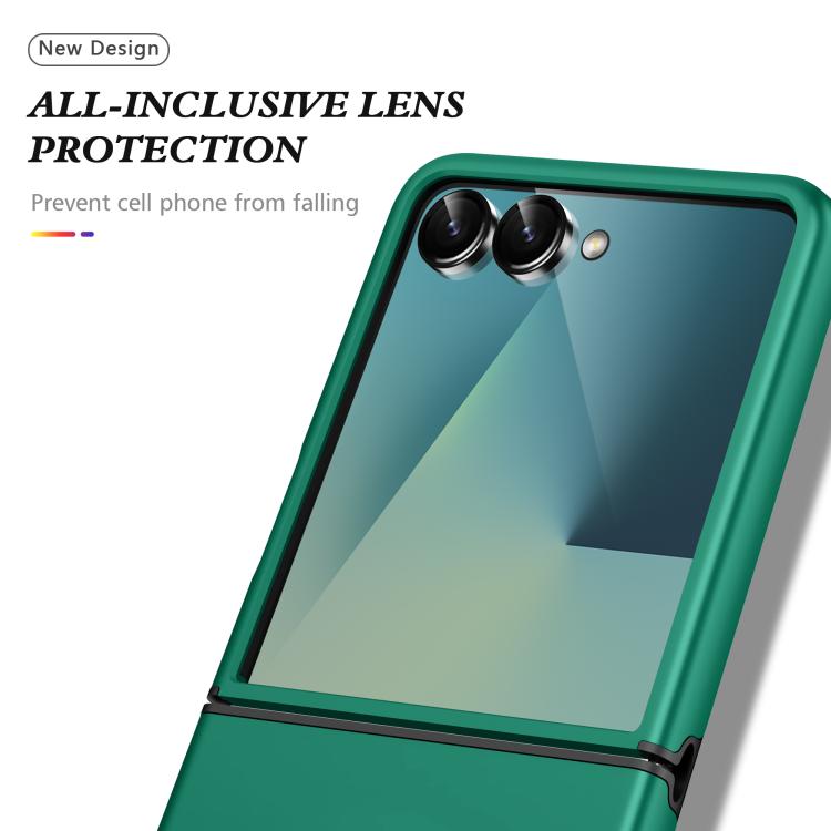Funda magnética de PC + TPU para Samsung Galaxy Z Flip7 5G con anillo invisible (verde oscuro)