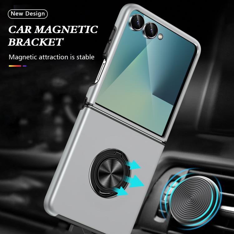 Funda magnética de PC + TPU para Samsung Galaxy Z Flip7 5G con anillo invisible (plateada)