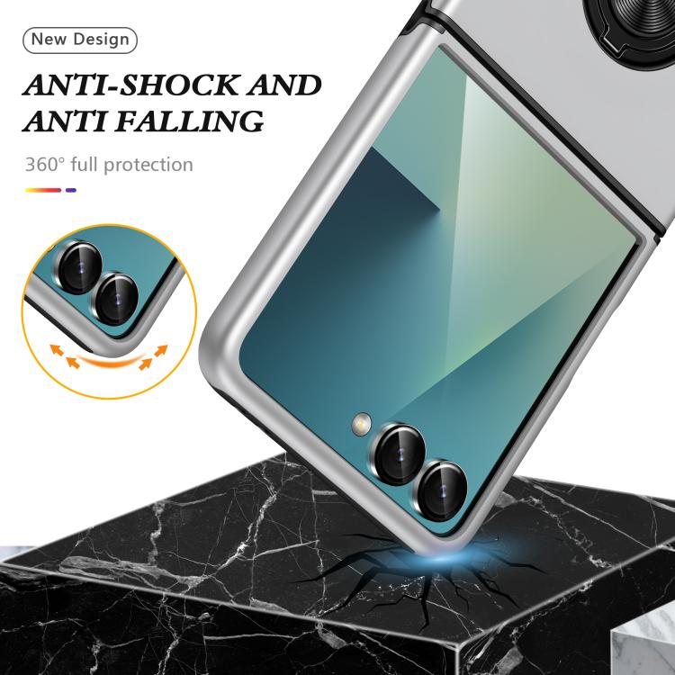 Funda magnética de PC + TPU para Samsung Galaxy Z Flip7 5G con anillo invisible (plateada)