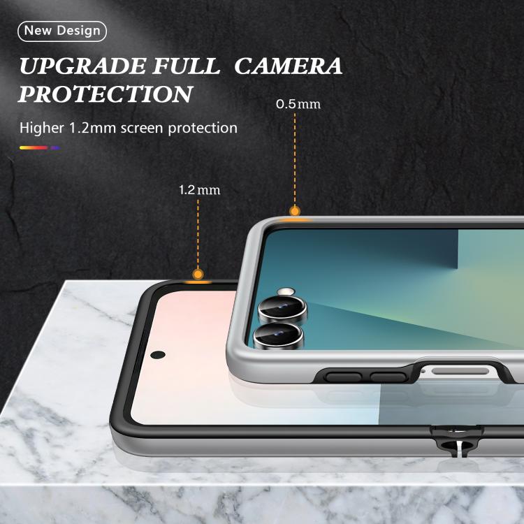 Funda magnética de PC + TPU para Samsung Galaxy Z Flip7 5G con anillo invisible (plateada)