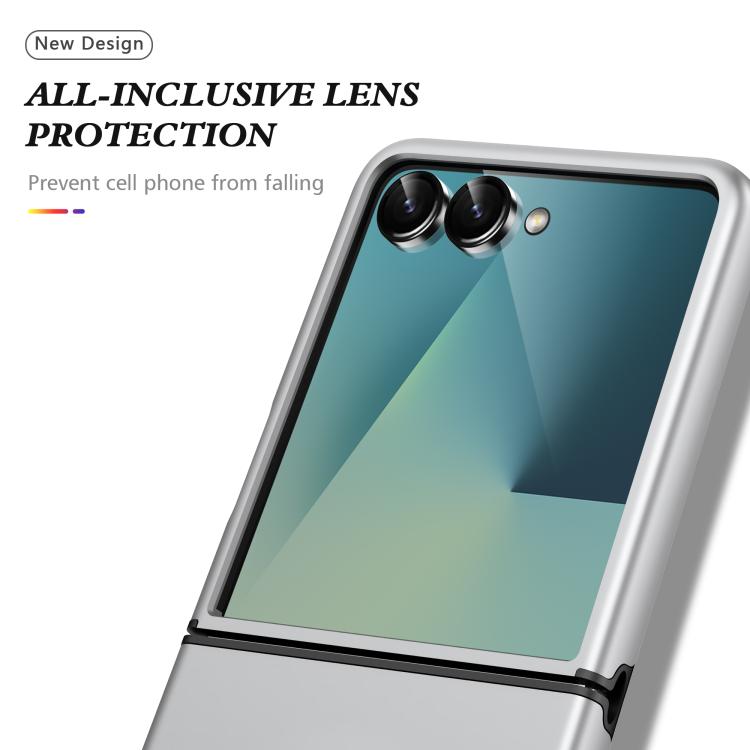 Funda magnética de PC + TPU para Samsung Galaxy Z Flip7 5G con anillo invisible (plateada)