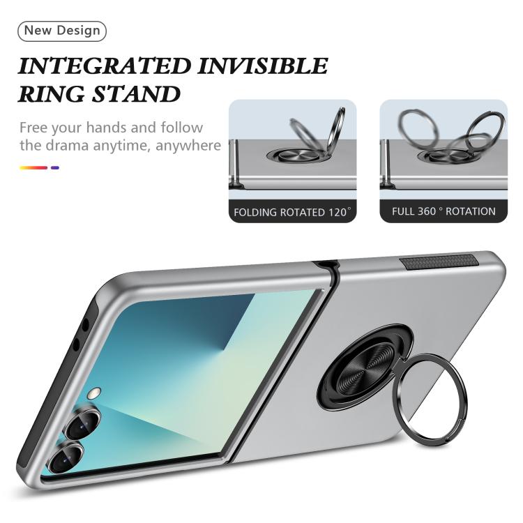 Funda magnética de PC + TPU para Samsung Galaxy Z Flip7 5G con anillo invisible (plateada)