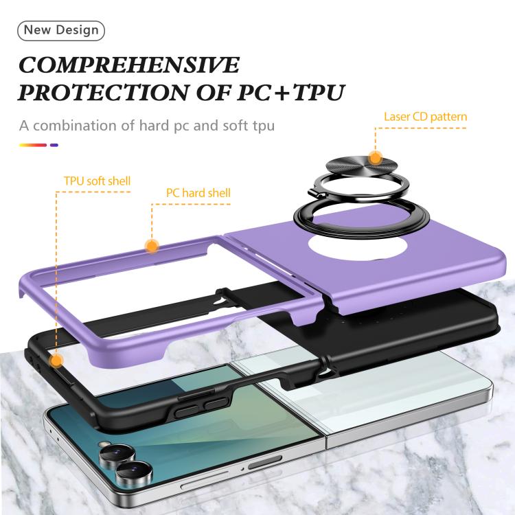 Funda magnética de PC + TPU con anillo invisible para Samsung Galaxy Z Flip7 5G (morado)