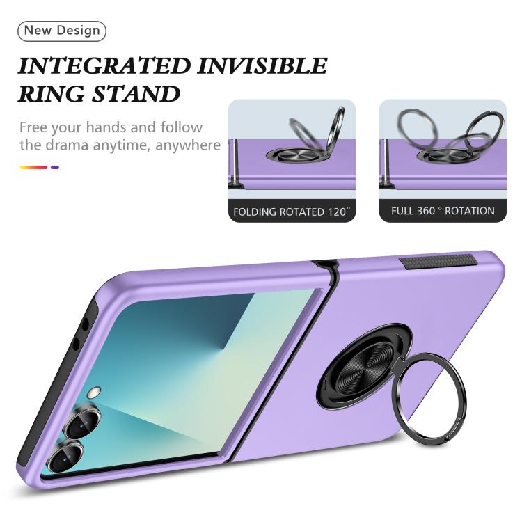 Funda magnética de PC + TPU con anillo invisible para Samsung Galaxy Z Flip7 5G (morado)