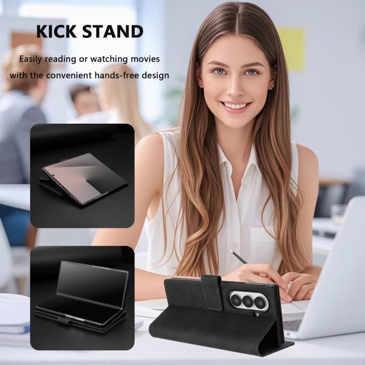 Funda de cuero con relieve 3D para Samsung Galaxy Z Fold7 5G (negra)