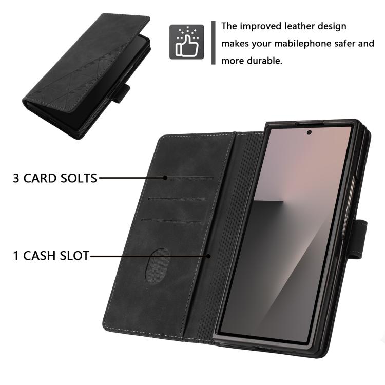 Funda de cuero con relieve 3D para Samsung Galaxy Z Fold7 5G (negra)
