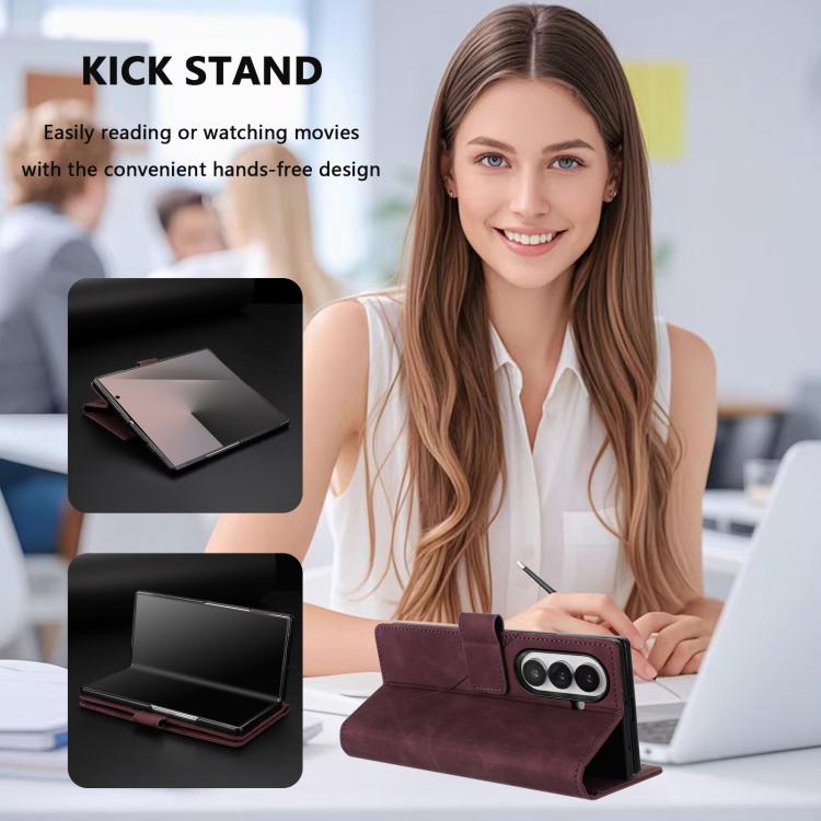 Funda de cuero con relieve 3D para Samsung Galaxy Z Fold7 5G (rojo vino)