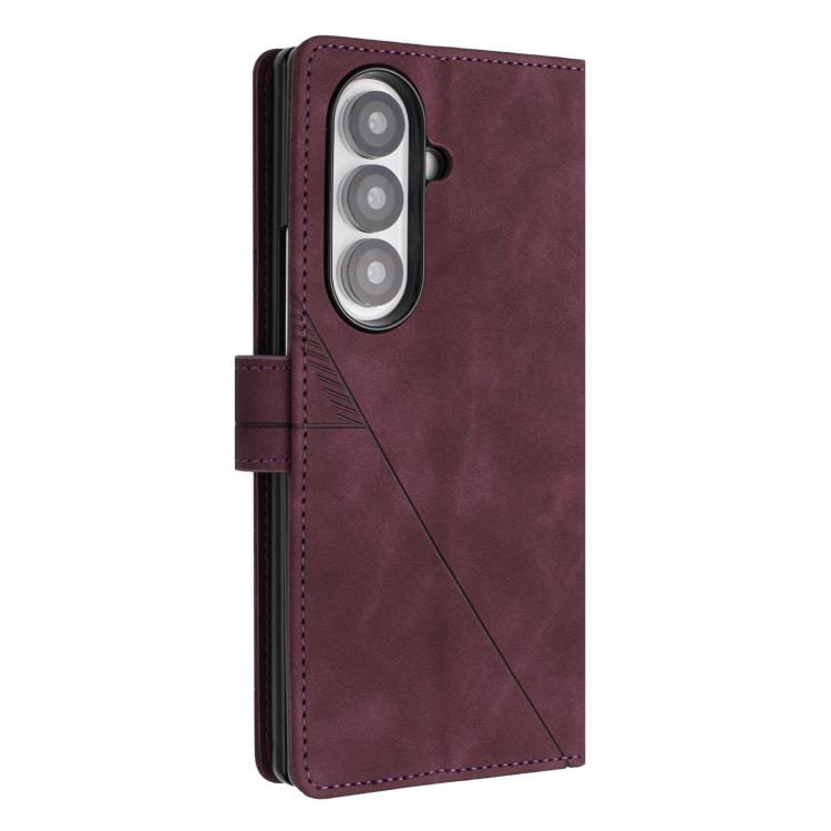 Funda de cuero con relieve 3D para Samsung Galaxy Z Fold7 5G (rojo vino)