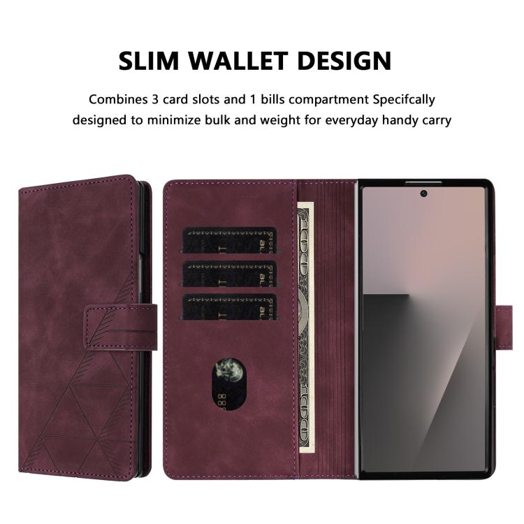 Funda de cuero con relieve 3D para Samsung Galaxy Z Fold7 5G (rojo vino)