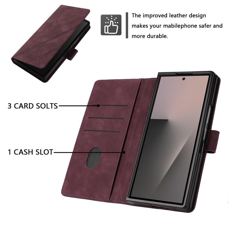 Funda de cuero con relieve 3D para Samsung Galaxy Z Fold7 5G (rojo vino)