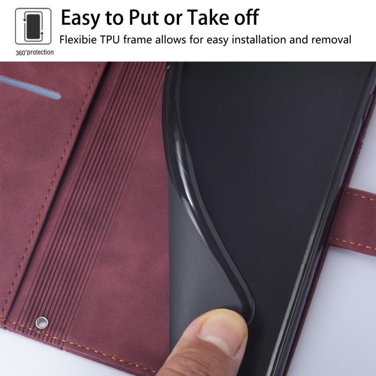 Funda de cuero con relieve 3D para Samsung Galaxy Z Fold7 5G (rojo vino)