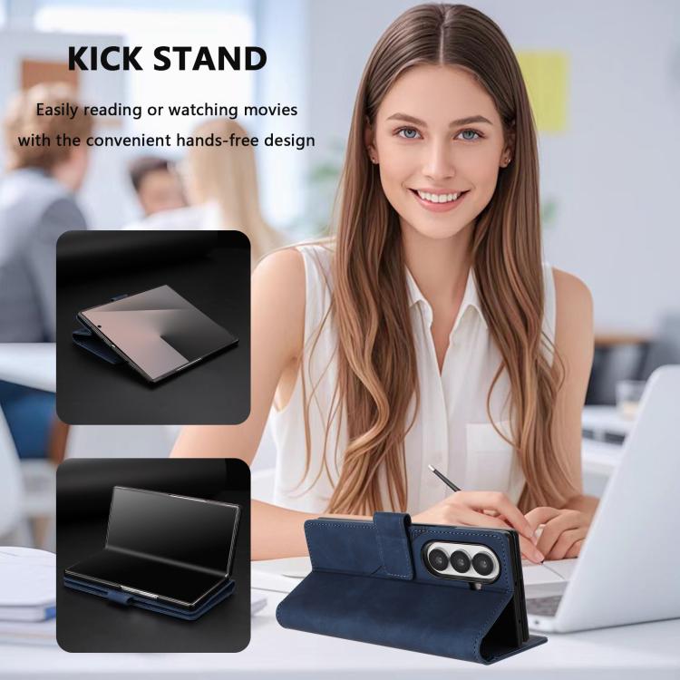 Funda de cuero con relieve 3D para Samsung Galaxy Z Fold7 5G (azul)
