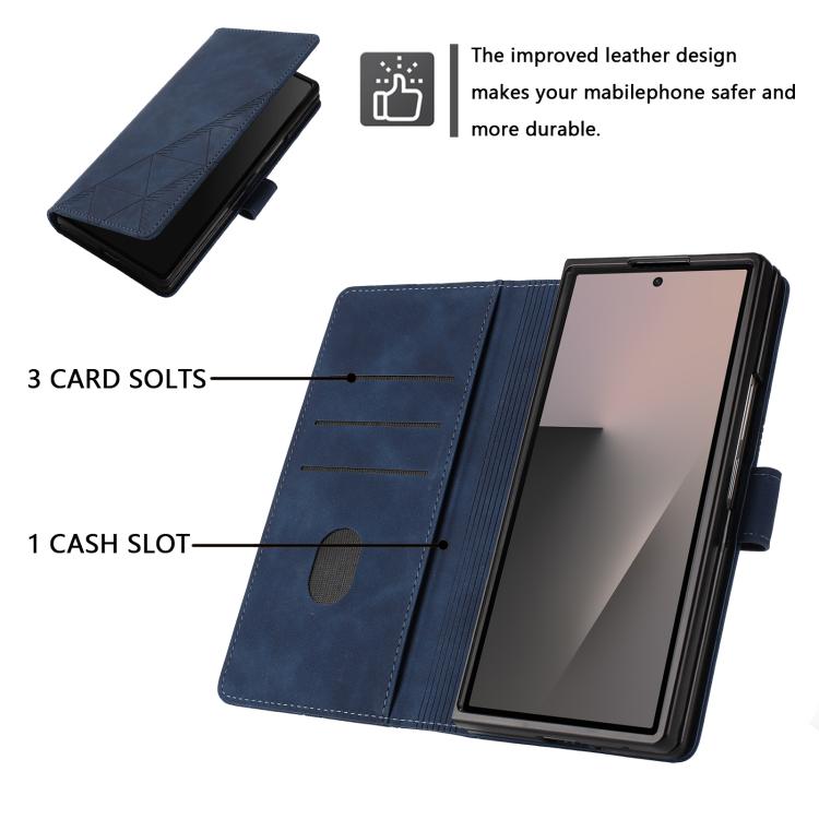 Funda de cuero con relieve 3D para Samsung Galaxy Z Fold7 5G (azul)