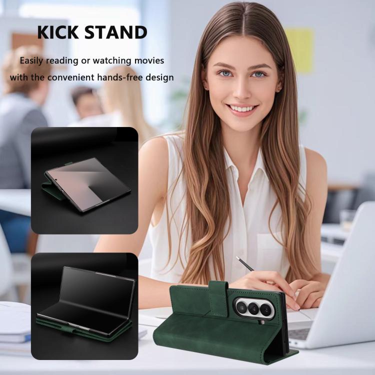 Funda de cuero con relieve 3D para Samsung Galaxy Z Fold7 5G (verde)