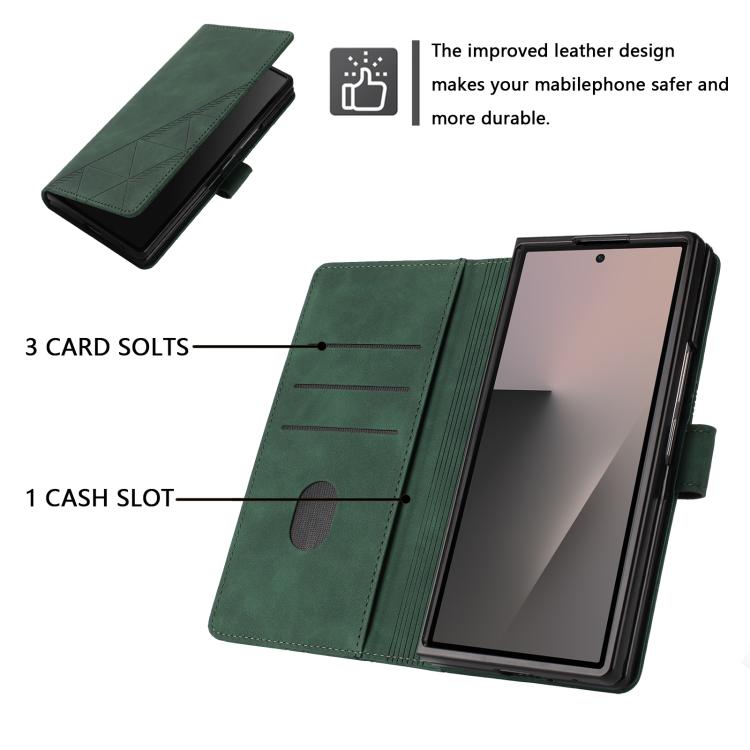 Funda de cuero con relieve 3D para Samsung Galaxy Z Fold7 5G (verde)