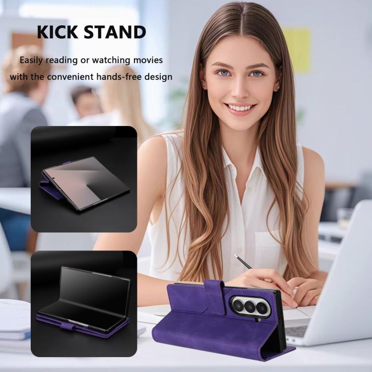 Funda de cuero con relieve 3D para Samsung Galaxy Z Fold7 5G (morado)